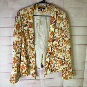 Suno Floral Print Open Front Pocket Long Sleeve Blazer Jacket Size Medium